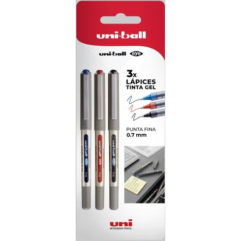 Lápices Gel Uniball Eye BC x3 Colores azul/rojo/negro-0