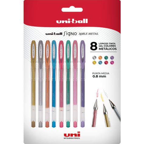 Lápices Gel Uniball Signo-120 x8 Colores Metálicos-0