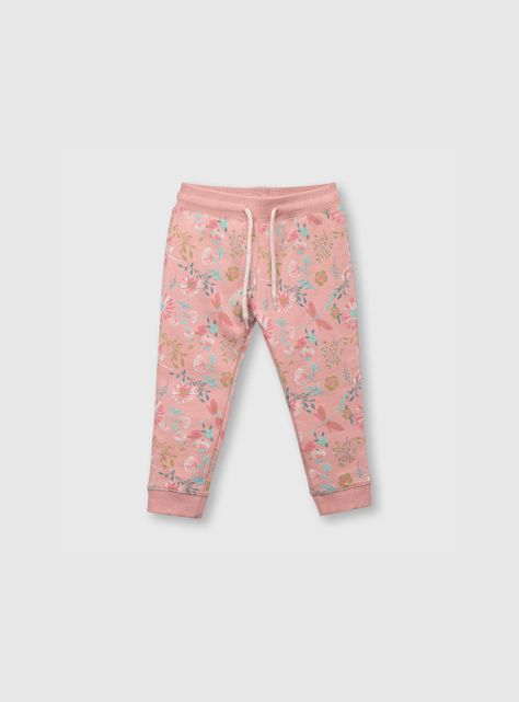 Pantalón De Bebé Niña Flores Rosado (3 A 36 Meses) Colloky-0