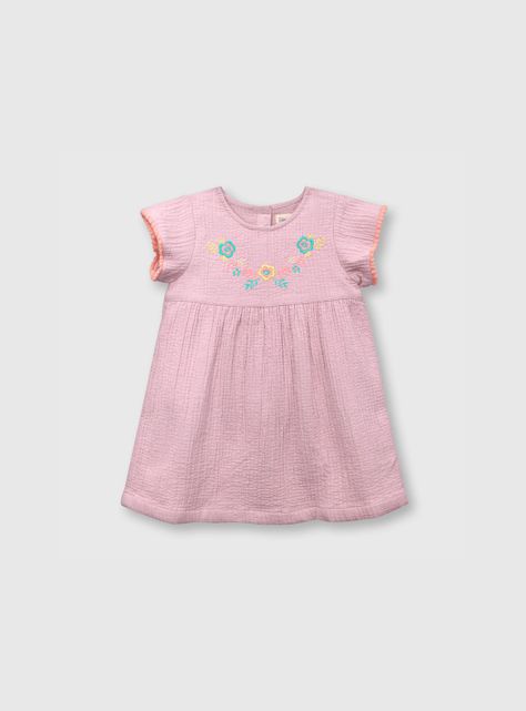Vestido De Bebe Niña Bordado Lila (3 A 36 Meses) Colloky-0