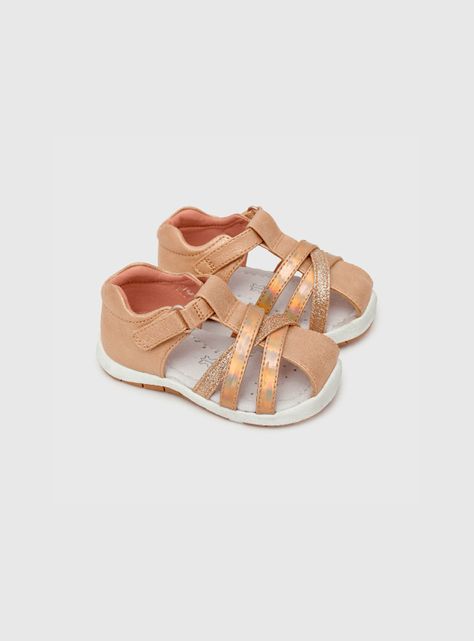 Sandalia De Niña Con Velcro Corto Rosado (18 A 21) Colloky-0