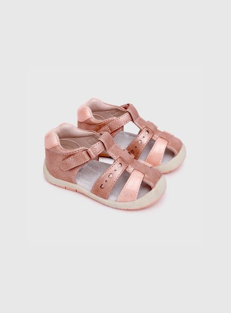 Sandalia De Niña Con Velcro Rosado (18 A 21) Colloky-0