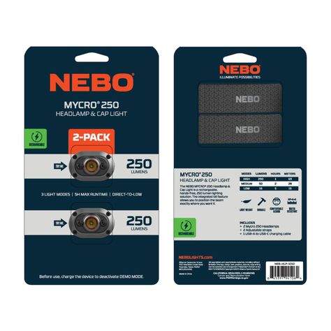 Pack Linternas Frontales Recargables NEBO Mycro 250 Lúmenes-8