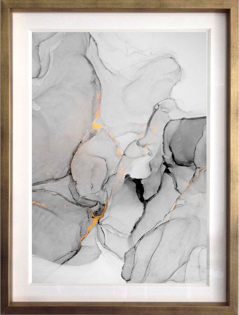 Set 3 Abstractos En B/N 40X50 Marco Dorado-2