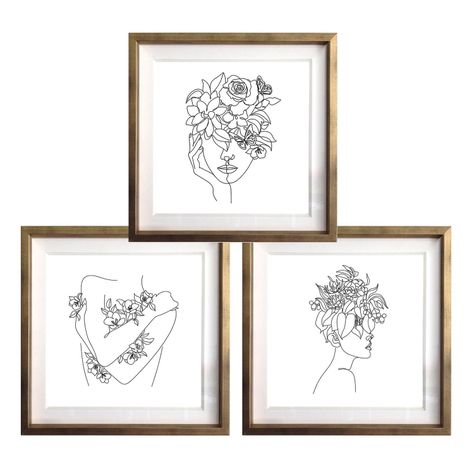 Set 3 Retratos Florales 40X40 Marco Dorado-0