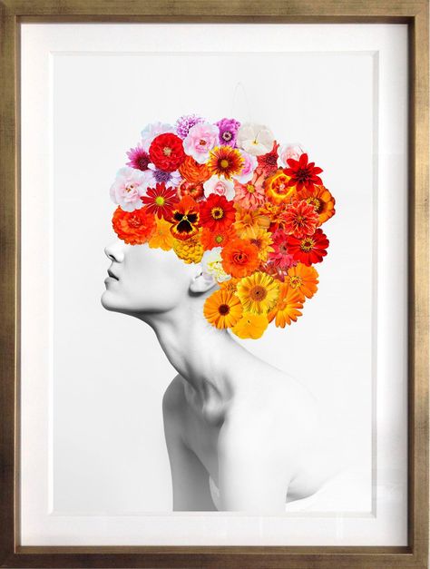 Cuadro Colalle Perfil Floral Rojo  40x50 cm Marco Dorado-0