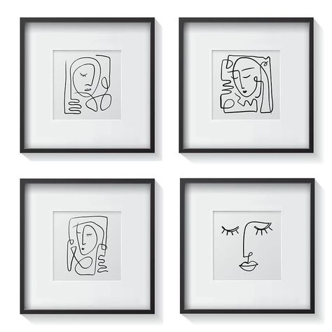 Set 4 Cuadros Retratos Minimalistas 40X40 Negro-0