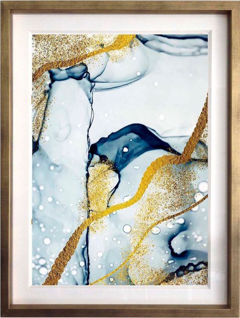 Set 3 Abstracto Azul Y Oro 50X70 Marco Dorado-2