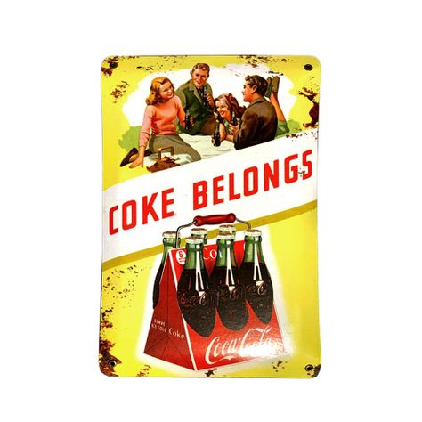 CARTEL CHAPA 25x35 COCA~COLA COKE BELONGS - FIRE CHILE-0