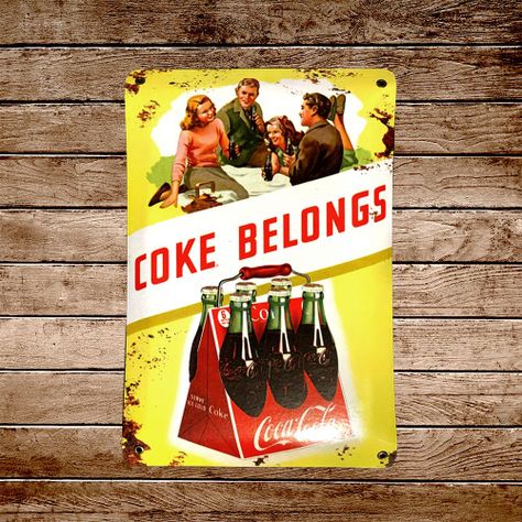 CARTEL CHAPA 25x35 COCA~COLA COKE BELONGS - FIRE CHILE-1