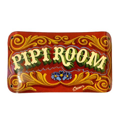 CARTEL CHAPA 13x22 PIPI ROOM (FILETEADO) - FIRE CHILE-0