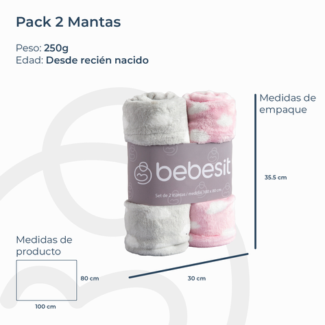 Pack 2 Mantas Bebe Hipoalergénica 100*80 cm Rosa Bebesit-6