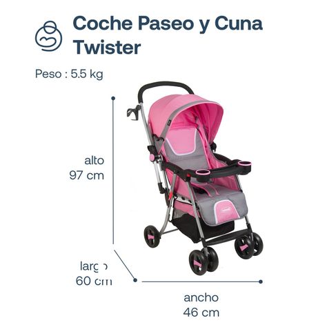 Coche Paseo y Cuna Twister SX Rosa-5