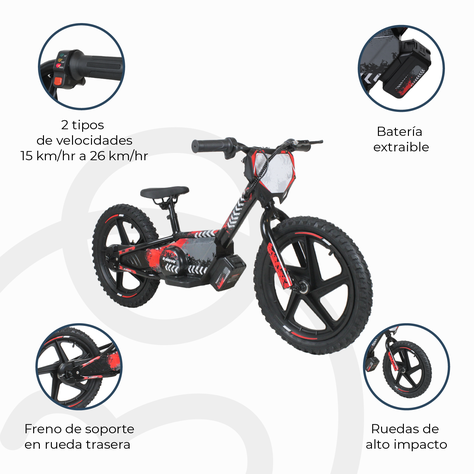 Bicicleta Moto Eléctrica E-Bike BeRide Aro 16 Roja-7
