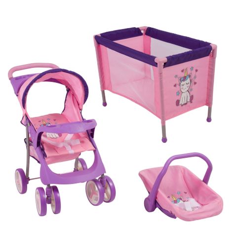 Coche de Juguete para Muñeca + Cuna Unicornio Bebesit-0