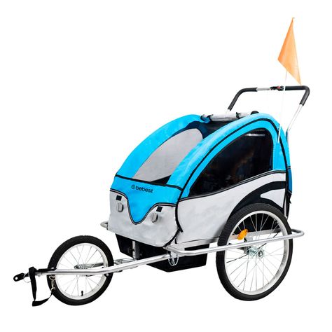 Carro arrastre trailer para bicicletas 2 niños BeRide Azul-0