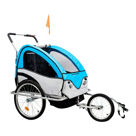 Carro arrastre trailer para bicicletas 2 niños BeRide Azul-1