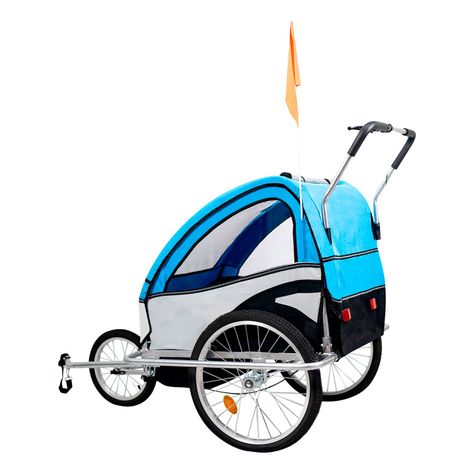 Carro arrastre trailer para bicicletas 2 niños BeRide Azul-2