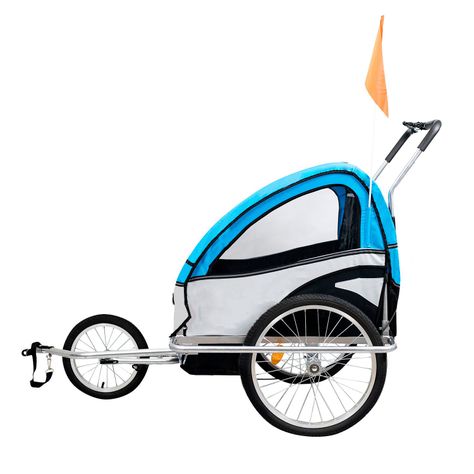 Carro arrastre trailer para bicicletas 2 niños BeRide Azul-3