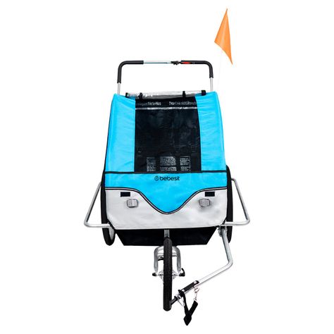 Carro arrastre trailer para bicicletas 2 niños BeRide Azul-4