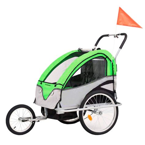 Carro arrastre trailer para bicicletas 2 niños BeRide Verde-0