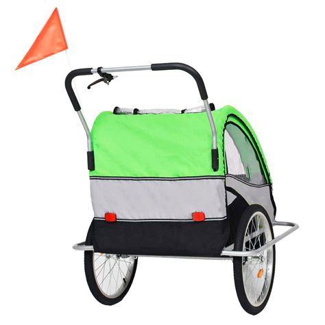 Carro arrastre trailer para bicicletas 2 niños BeRide Verde-3