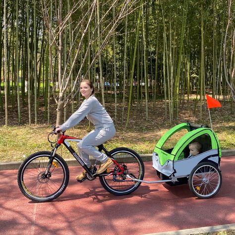 Carro arrastre trailer para bicicletas 2 niños BeRide Verde-6