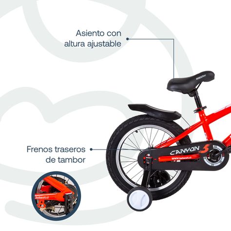 Bicicleta Canyon 16" Rojo Cubre Cadena Niños 4-10 Años Bebesit-3