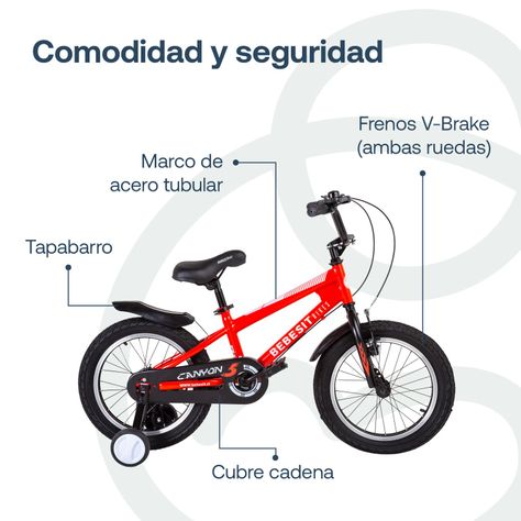 Bicicleta Canyon 16" Rojo Cubre Cadena Niños 4-10 Años Bebesit-4