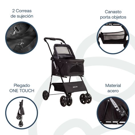 Coche Mascotas Plegable Easy Perro Gato Negro BeePet Bebesit-3