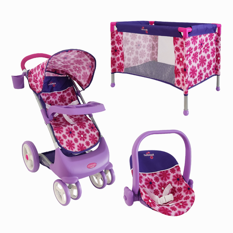 Coche Travel de Juguete para Muñeca Rosado + Cuna Bebesit-0