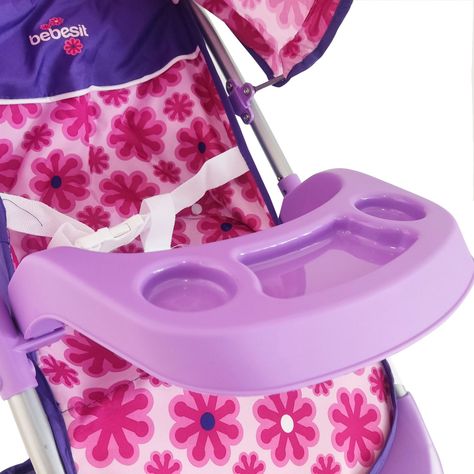 Coche Travel de Juguete para Muñeca Rosado + Cuna Bebesit-5