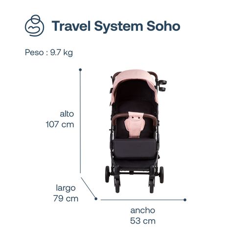 Coche Maleta Compacto Travel System Soho Rosa Bebesit-8