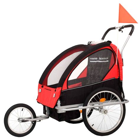 Carro arrastre trailer para bicicletas 2 niños BeRide Rojo-0