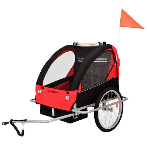Carro arrastre trailer para bicicletas 2 niños BeRide Rojo-1