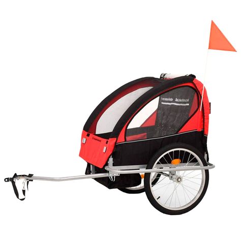 Carro arrastre trailer para bicicletas 2 niños BeRide Rojo-2