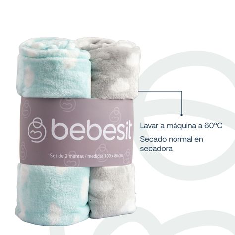 Pack 2 Mantas Bebe Hipoalergénica 110*150 cm Celeste Bebesit-5