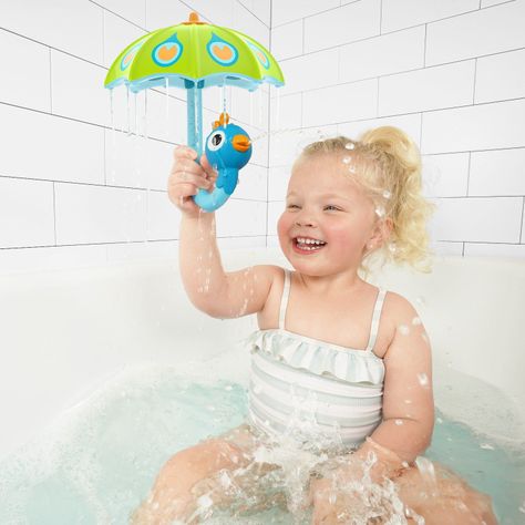 Juego de Baño Paragua Pavo Real Verde Bebé Niño Niña Tina-3