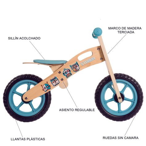 Bicicleta De Equilibrio Aprendizaje Madera Robot Celeste Bebesit-7