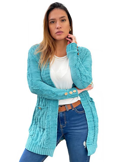 Cárdigan chenille Botones colores mujer Hipsy-1