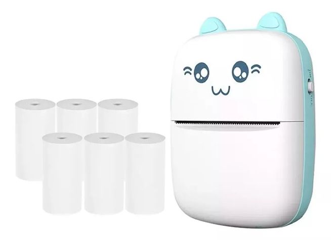 Mini Impresora Térmica Inalámbrica Con 6 Rollos De Papel azul.-0