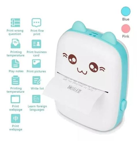 Mini Impresora Térmica Inalámbrica Con 6 Rollos De Papel azul.-2