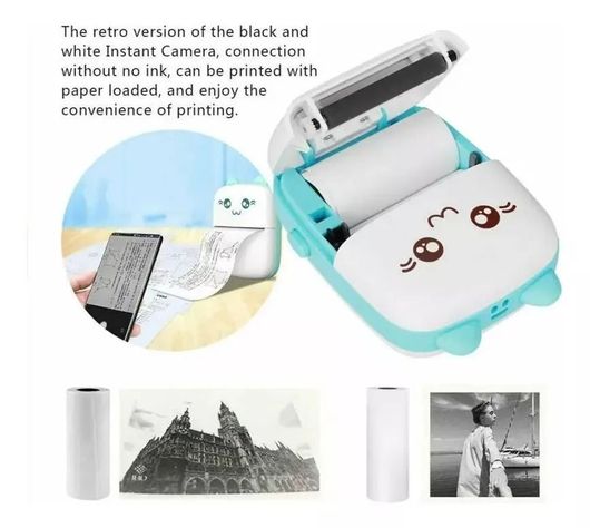 Mini Impresora Térmica Inalámbrica Con 6 Rollos De Papel azul.-4