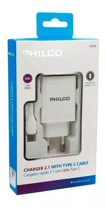 Cargador Celular Pared Y Cable Tipo C Philco 2.1a-0
