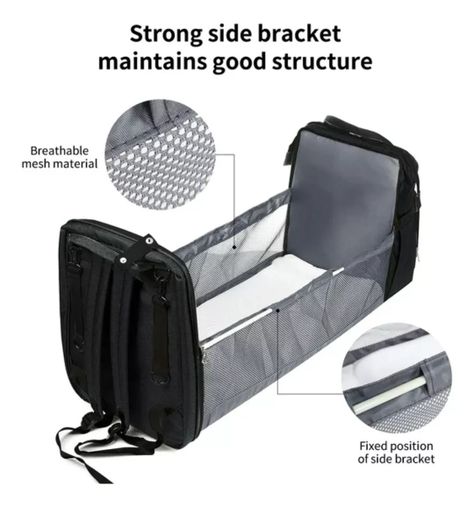Mochila 3 En 1 Pañalera Cuna Y Mudador Portátil Para Bebés Negro-4