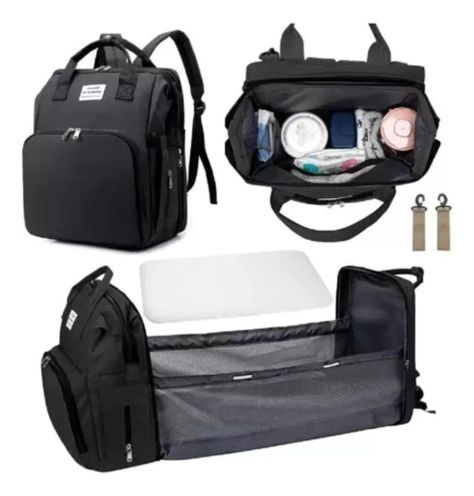 Mochila 3 En 1 Pañalera Cuna Y Mudador Portátil Para Bebés Negro-7