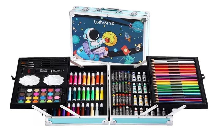 Kit Dibujo Niño 133 Piezas Pintura Arte En Maleta Aluminio-0
