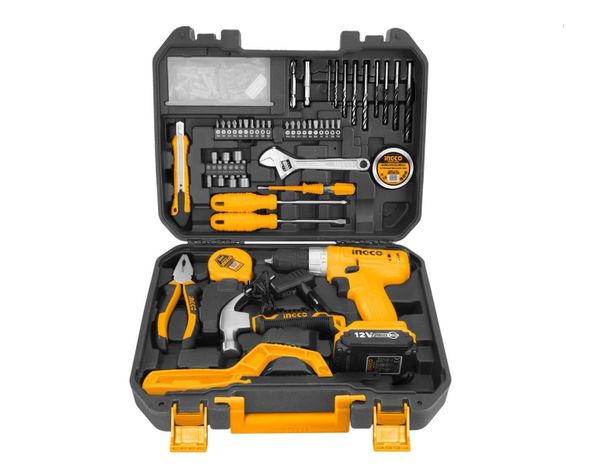 Kit Set De Herramientas Ingco Taladro Inalambrico 12V + 128 Piezas -1