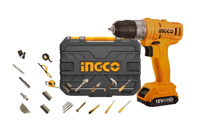 Kit Set De Herramientas Ingco Taladro Inalambrico 12V + 128 Piezas -0