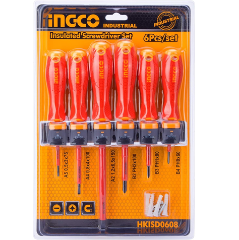 Set Destornilladores Electricos Aislado 6pcs Ingco Hkisd0608-1